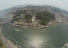 尾道水道、向島大橋、向島、尾道市街